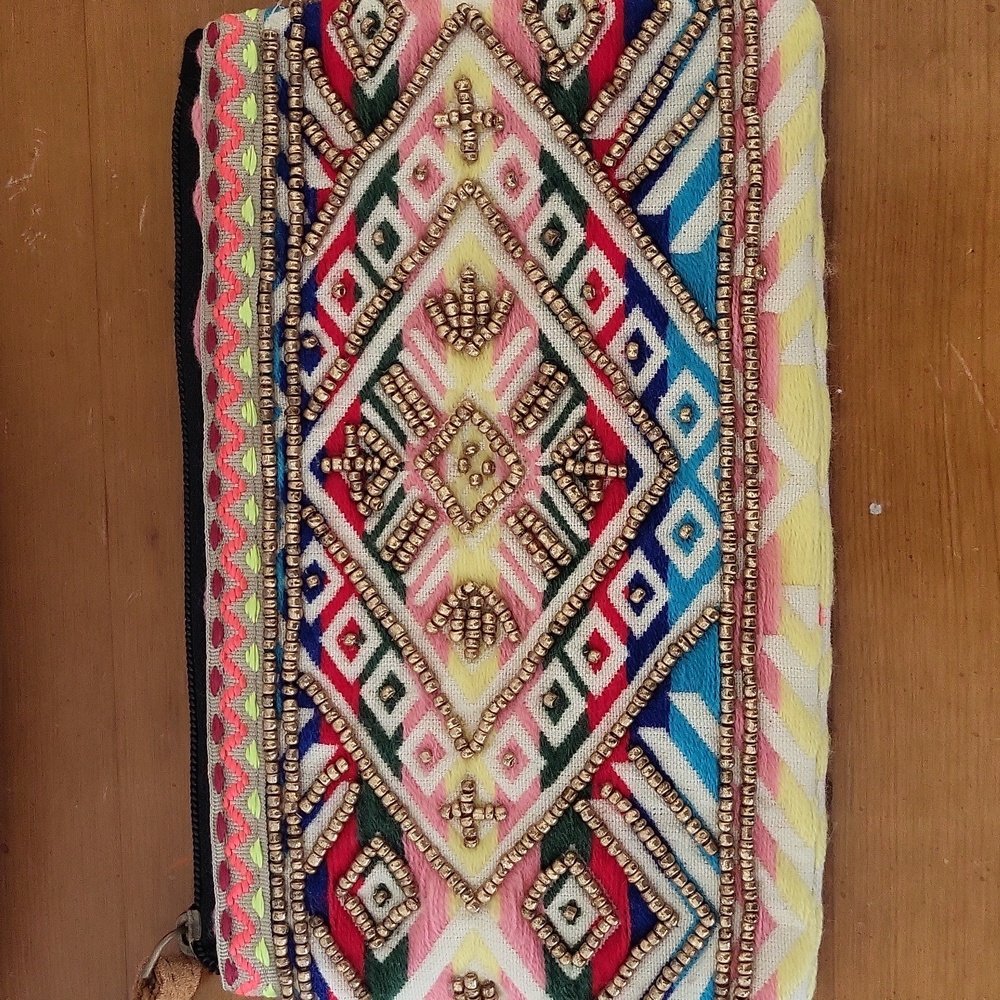 Ruggine Vibrant Multi Color With Gold Beads Clutch